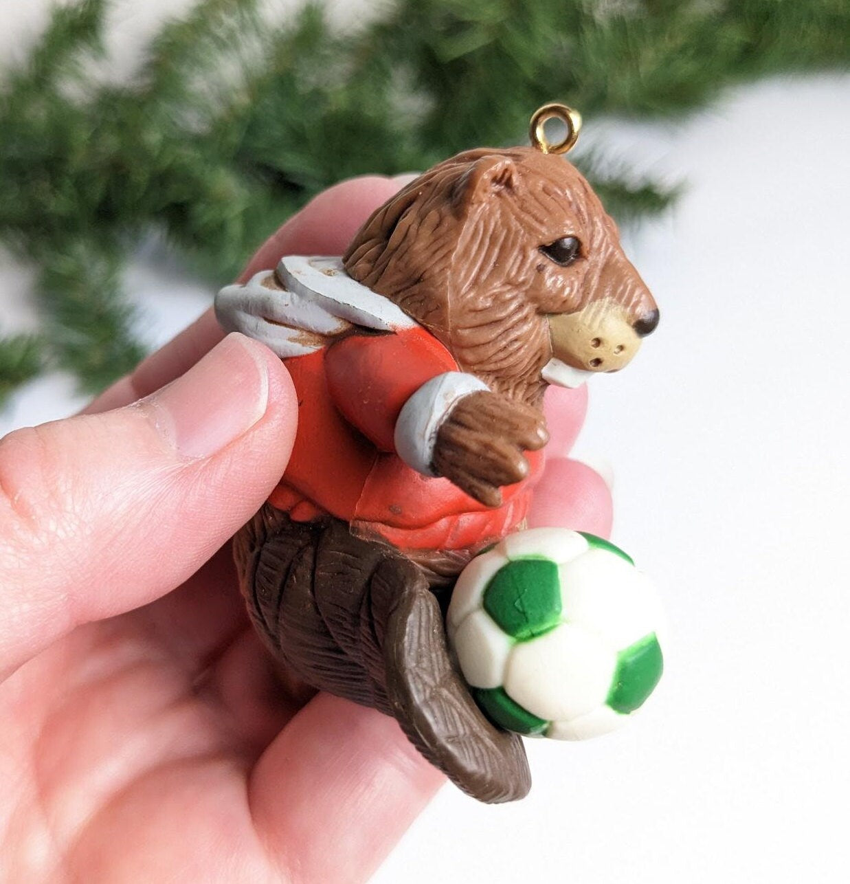 Vintage Soccer Beaver Christmas Ornament