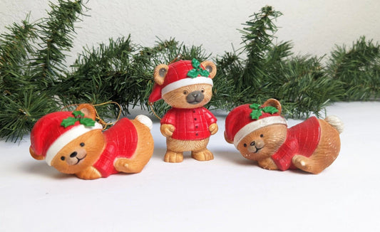 Vintage Teddy Bear Stocking Christmas Ornament Set