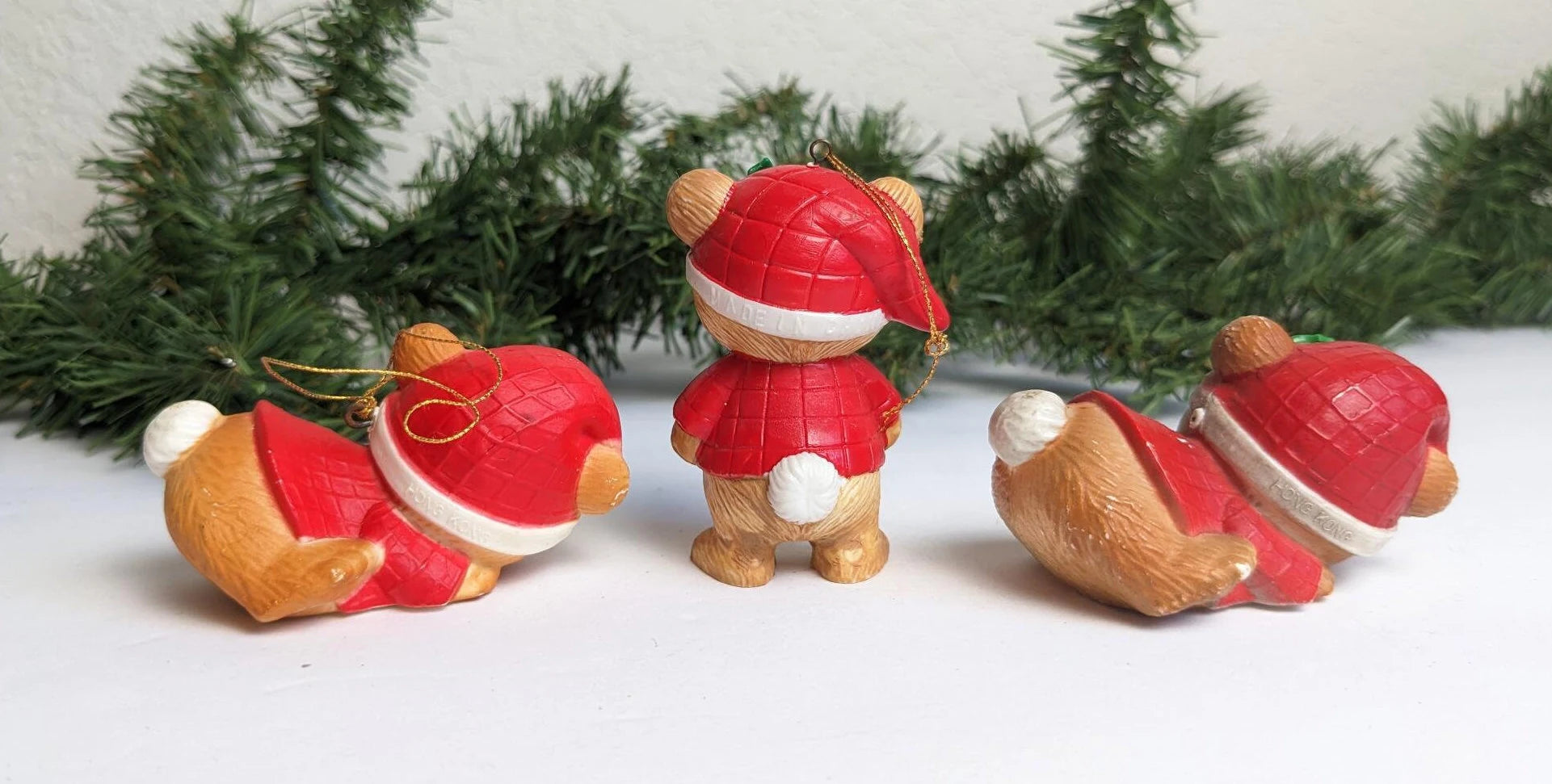 Vintage Teddy Bear Stocking Christmas Ornament Set