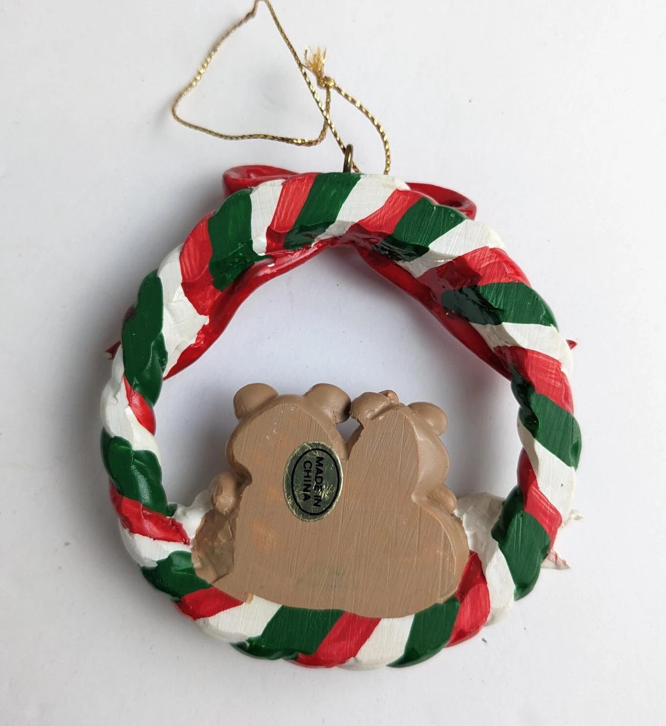 Christmas Bear Couple in a Wreath Ornament