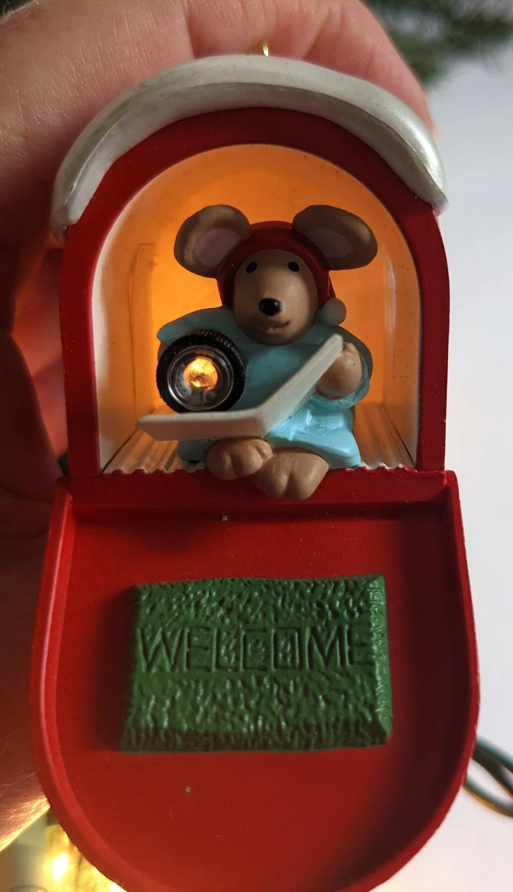 Vintage Chris Mouse Christmas Hallmark Lighted Ornament