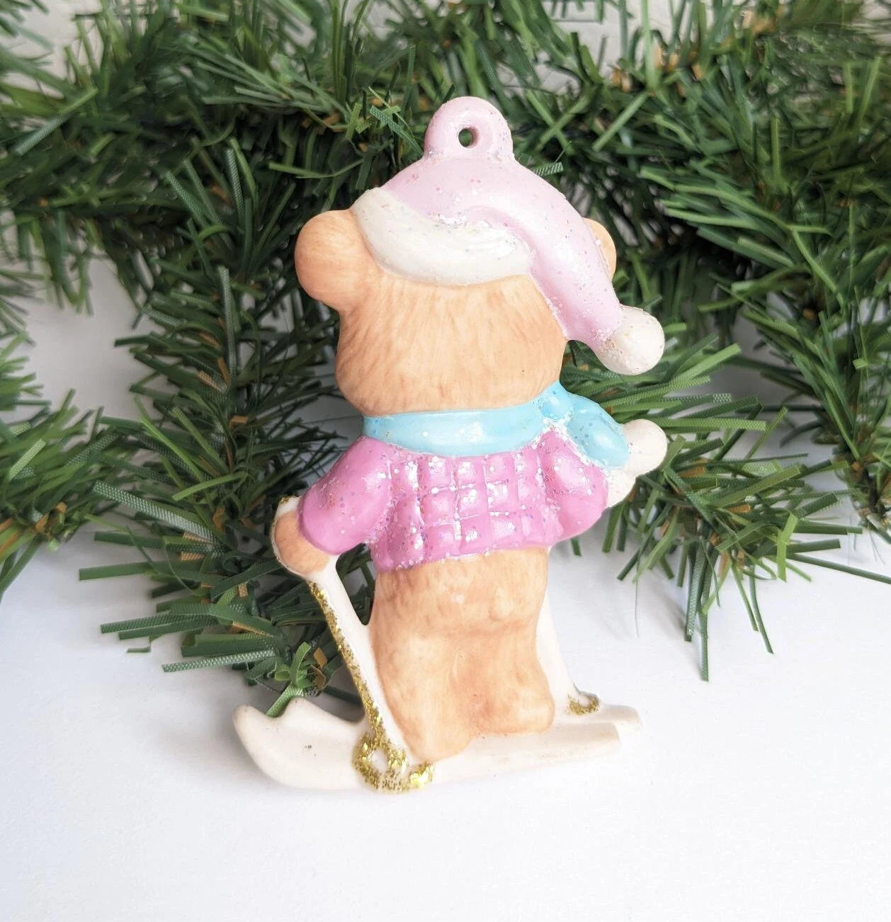 Ceramic Skiing Bear Christmas Ornament