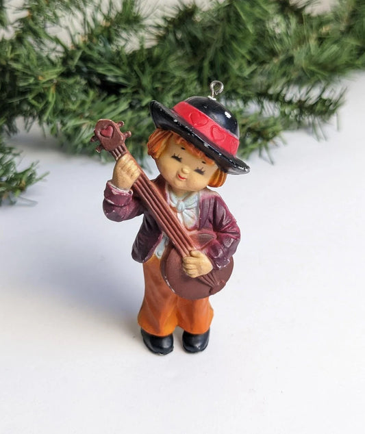 Vintage German Boy Playing Banjo Christmas Ornament