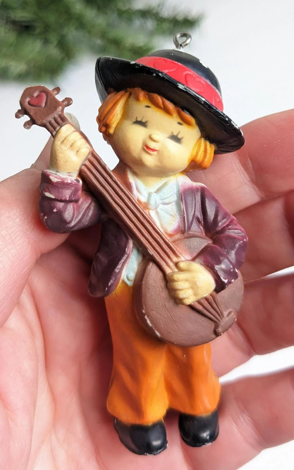 Vintage German Boy Playing Banjo Christmas Ornament