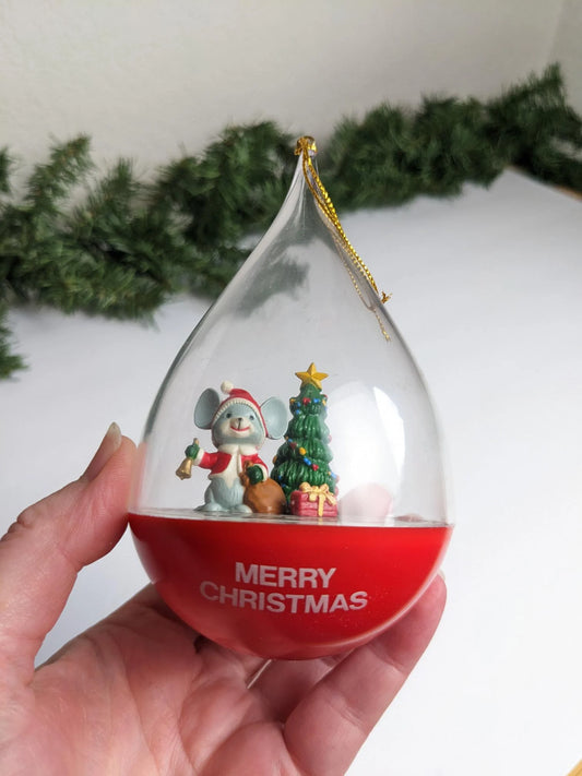 Vintage Merry Christmas Santa Mouse Ornament