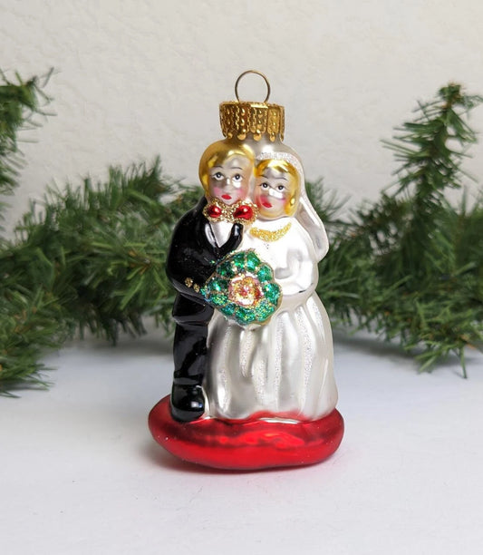 Vintage Blown Glass Wedding Couple Ornament