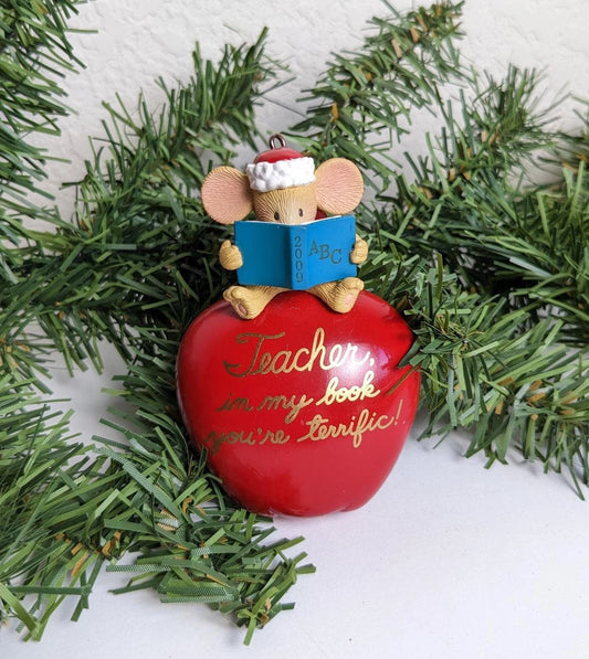 Teacher Apple Mouse Christmas Ornament