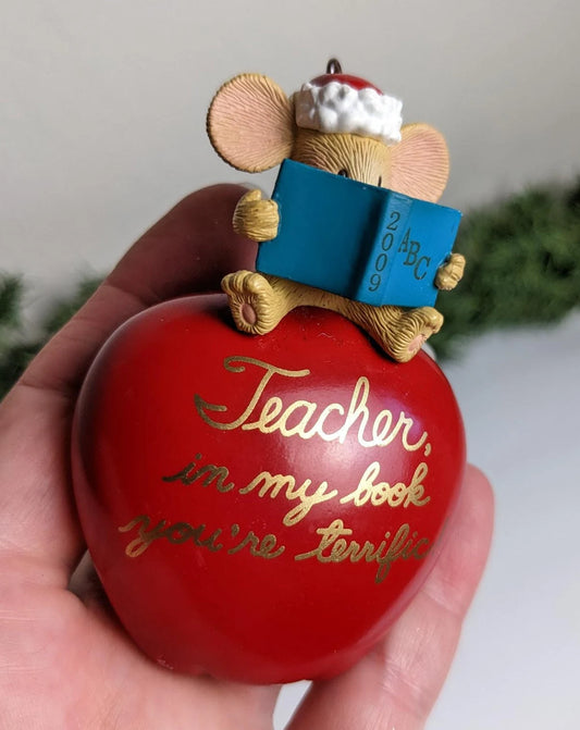 Teacher Apple Mouse Christmas Ornament