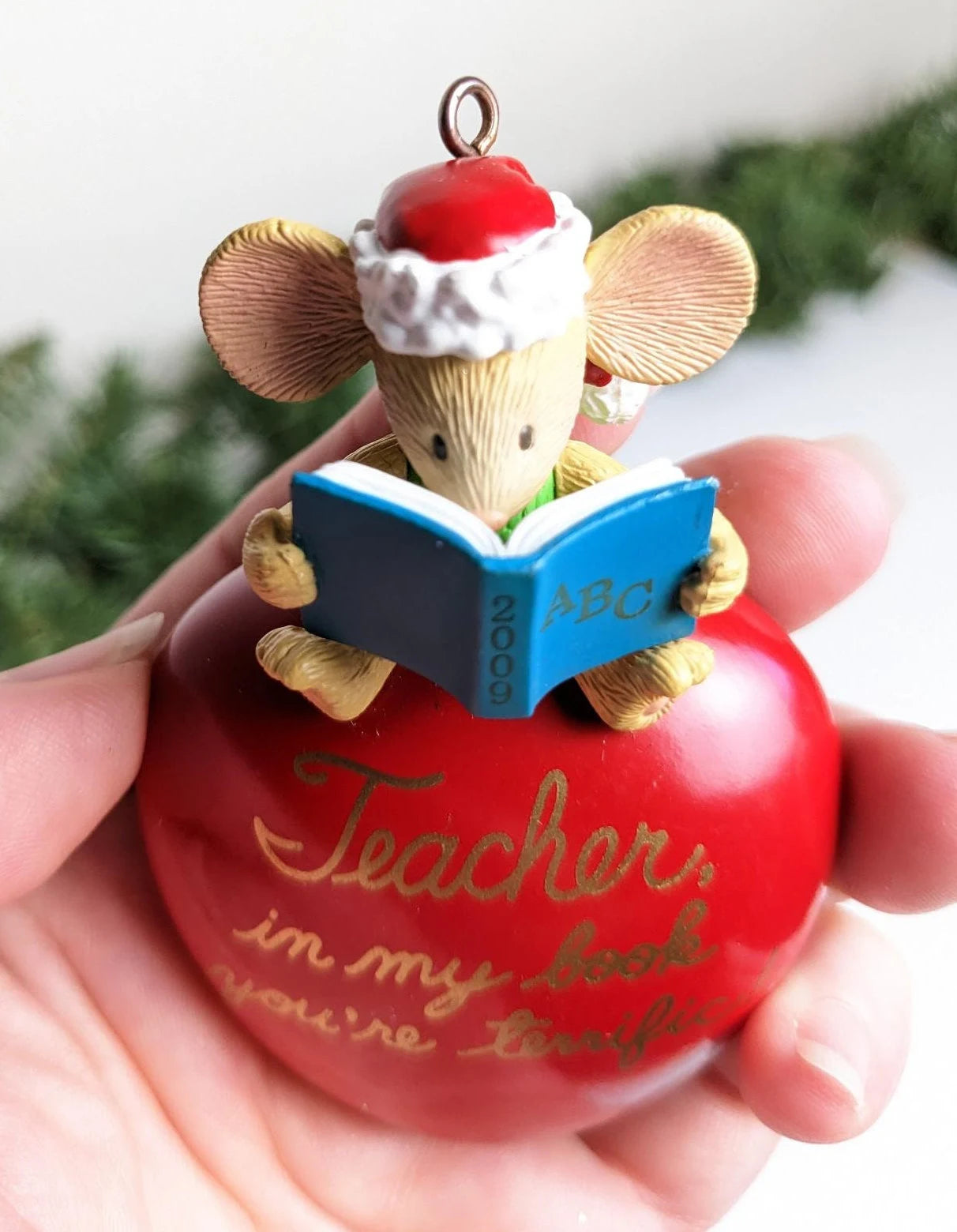 Teacher Apple Mouse Christmas Ornament