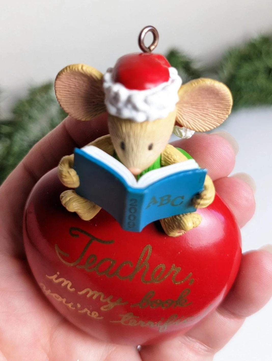 Teacher Apple Mouse Christmas Ornament