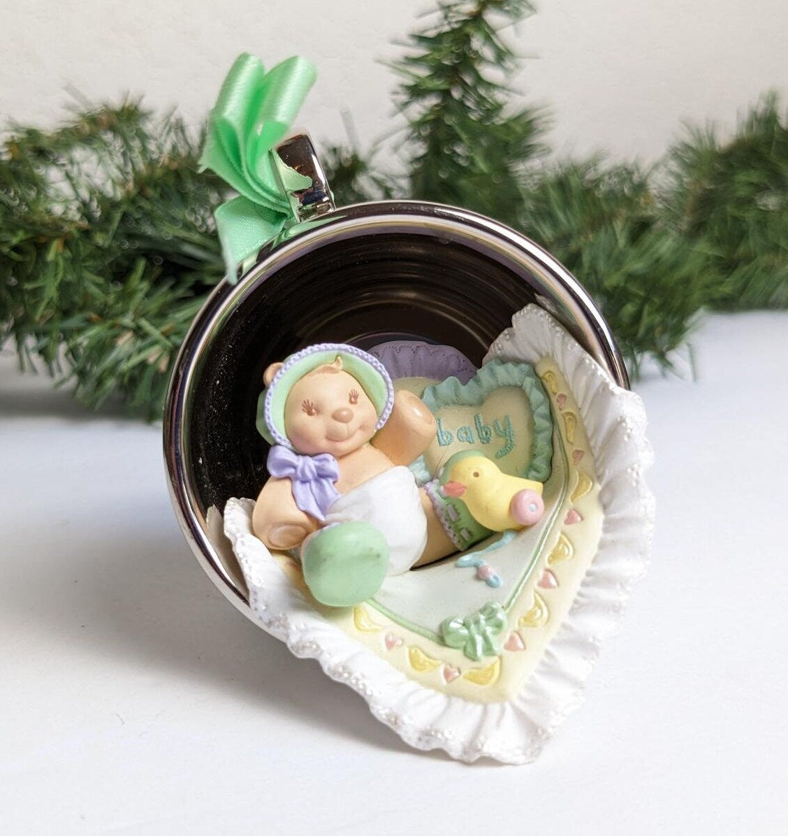 Vintage Baby's First Christmas Silver Christmas Ornament