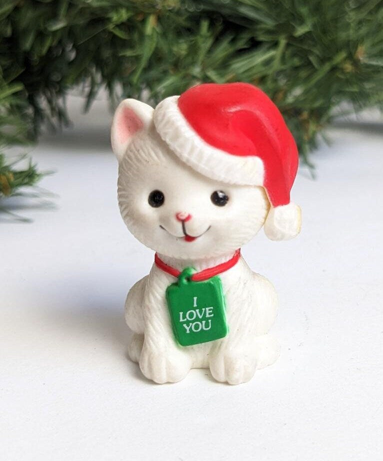 Vintage I Love You Santa Cat Miniature Figurine