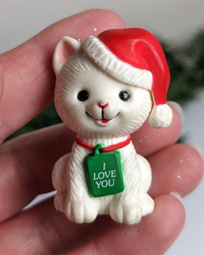 Vintage I Love You Santa Cat Miniature Figurine