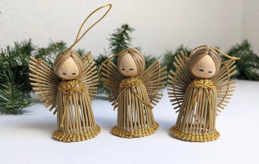 Vintage Straw Angel Christmas Ornaments