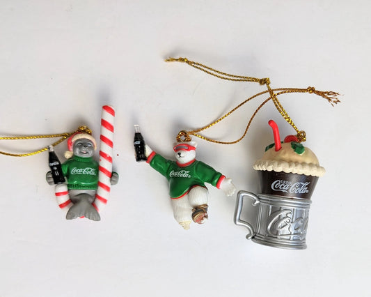 Vintage Mini Coca Cola Polar Bear Sea Lion Ornaments