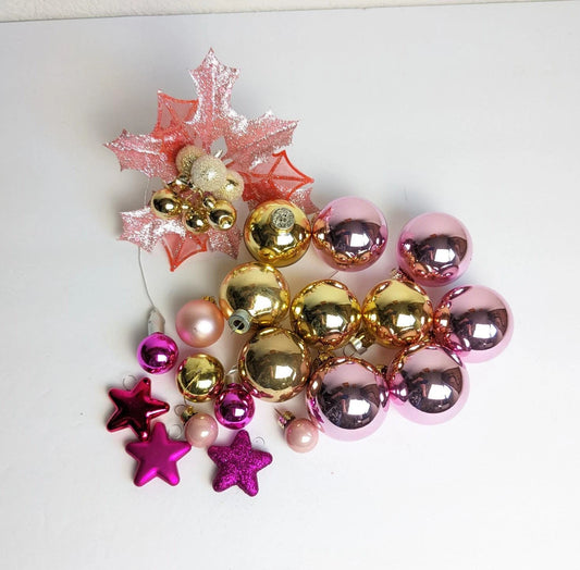 Pink and Gold Poinsettia Christmas Ornaments
