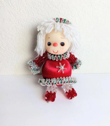 Vintage Beaded Satin Christmas Doll Ornament