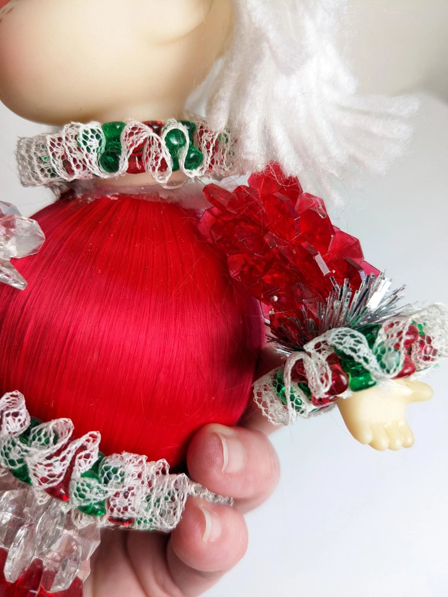 Vintage Beaded Satin Christmas Doll Ornament