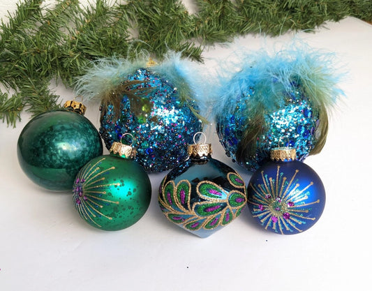 Vintage Peacock Blue Ornaments
