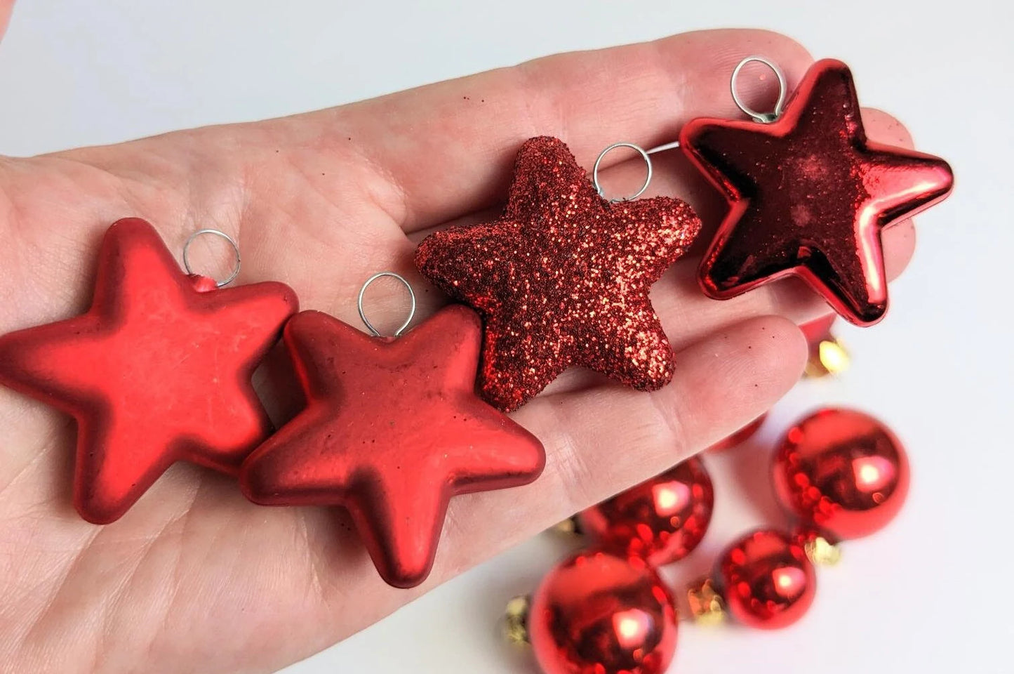 Red Mini Christmas Ornaments and Red Poinsettia Clip