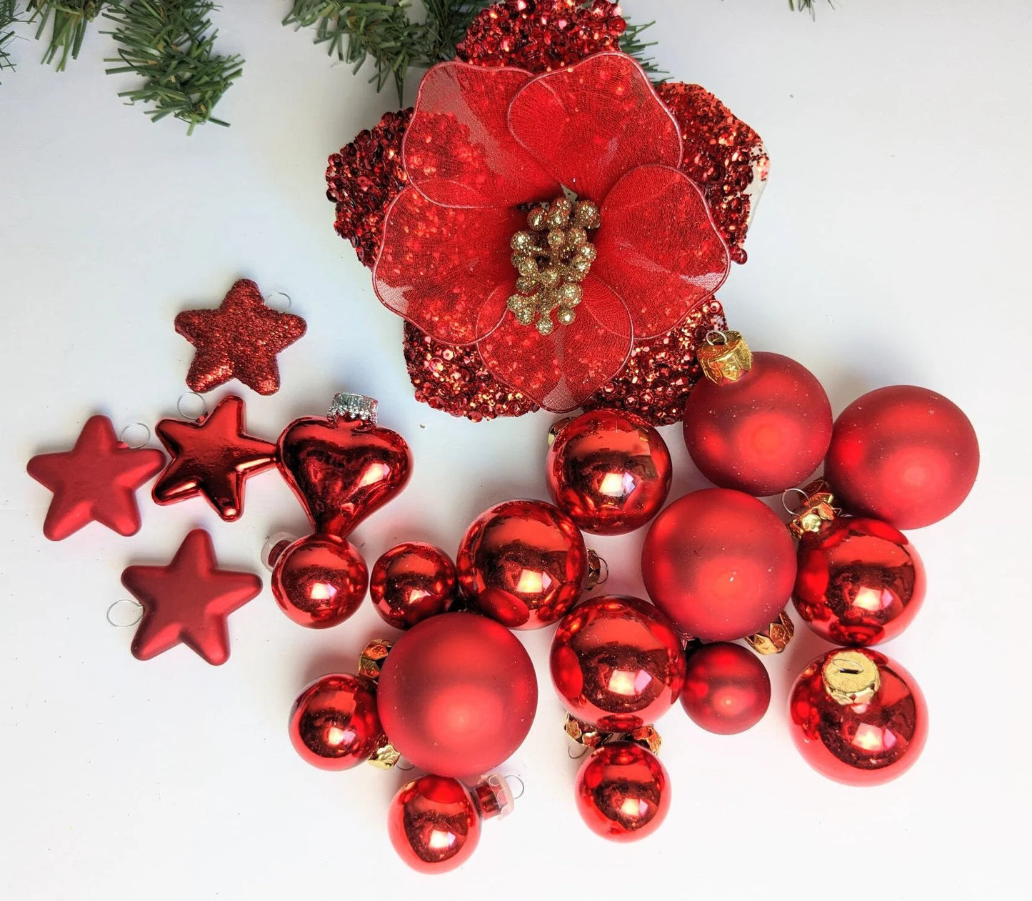 Red Christmas Ornaments with Red Poinsettia Clip Ornament