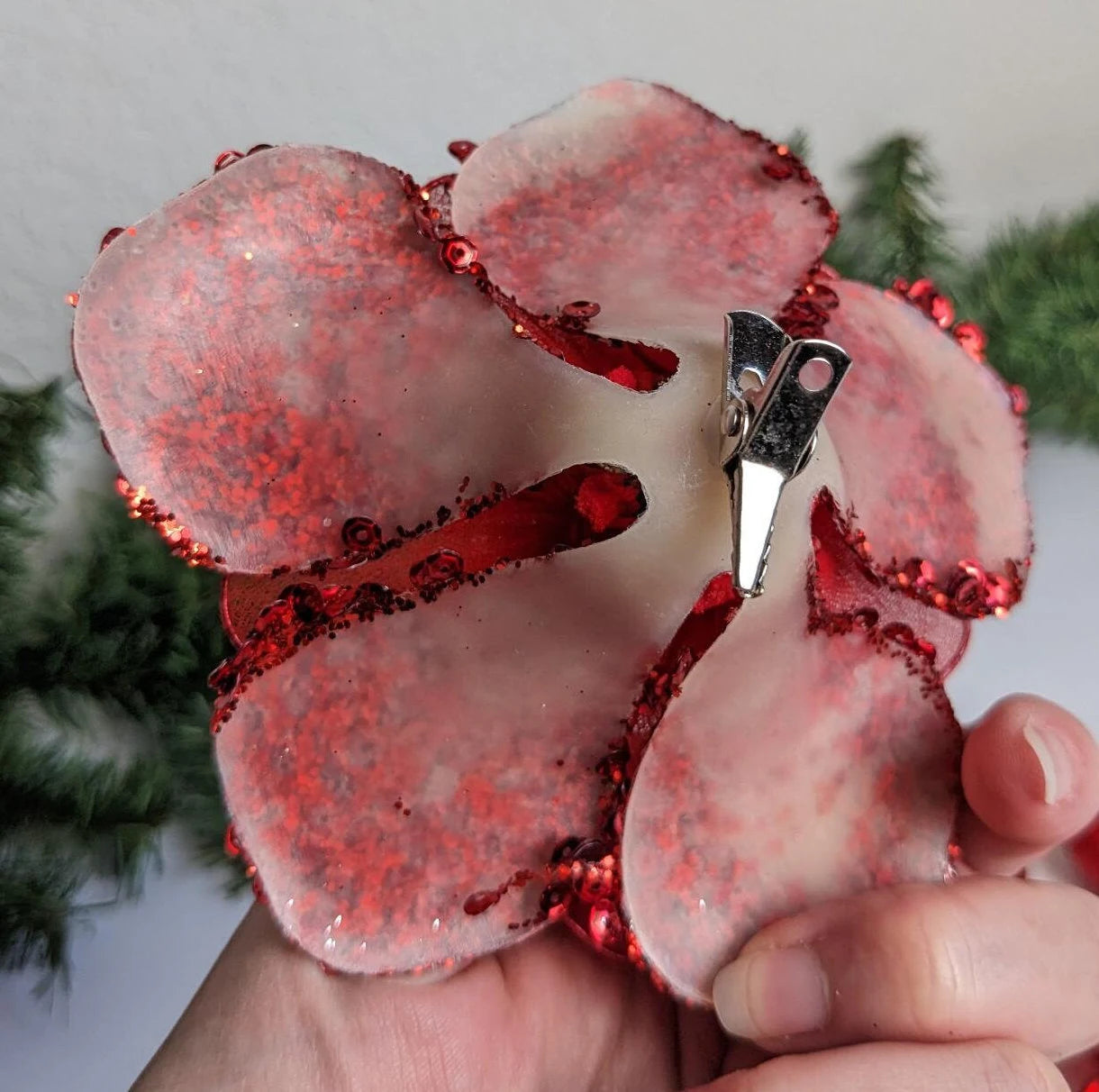 Red Christmas Ornaments with Red Poinsettia Clip Ornament