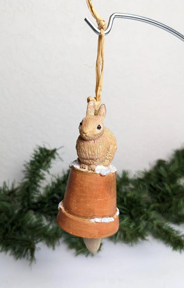 Vintage Gardening Bunny Bell Christmas Ornament