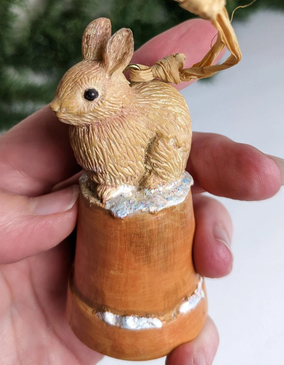Vintage Gardening Bunny Bell Christmas Ornament