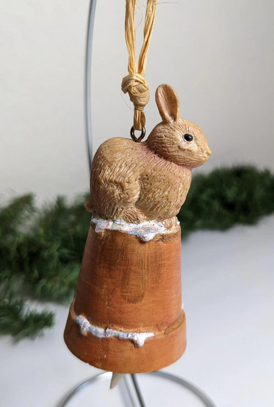 Vintage Gardening Bunny Bell Christmas Ornament