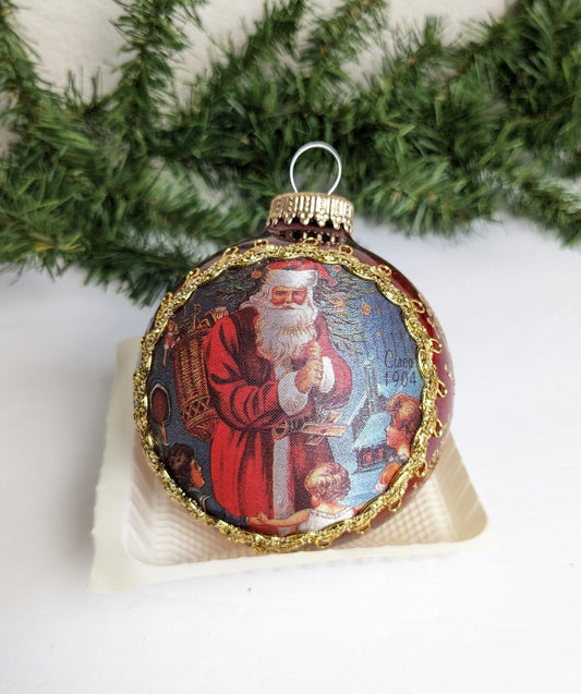 Vintage Krebs Santa on Silk Christmas Ornament