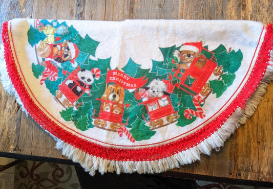 Vintage Felt Animal Train Christmas Tree Skirt