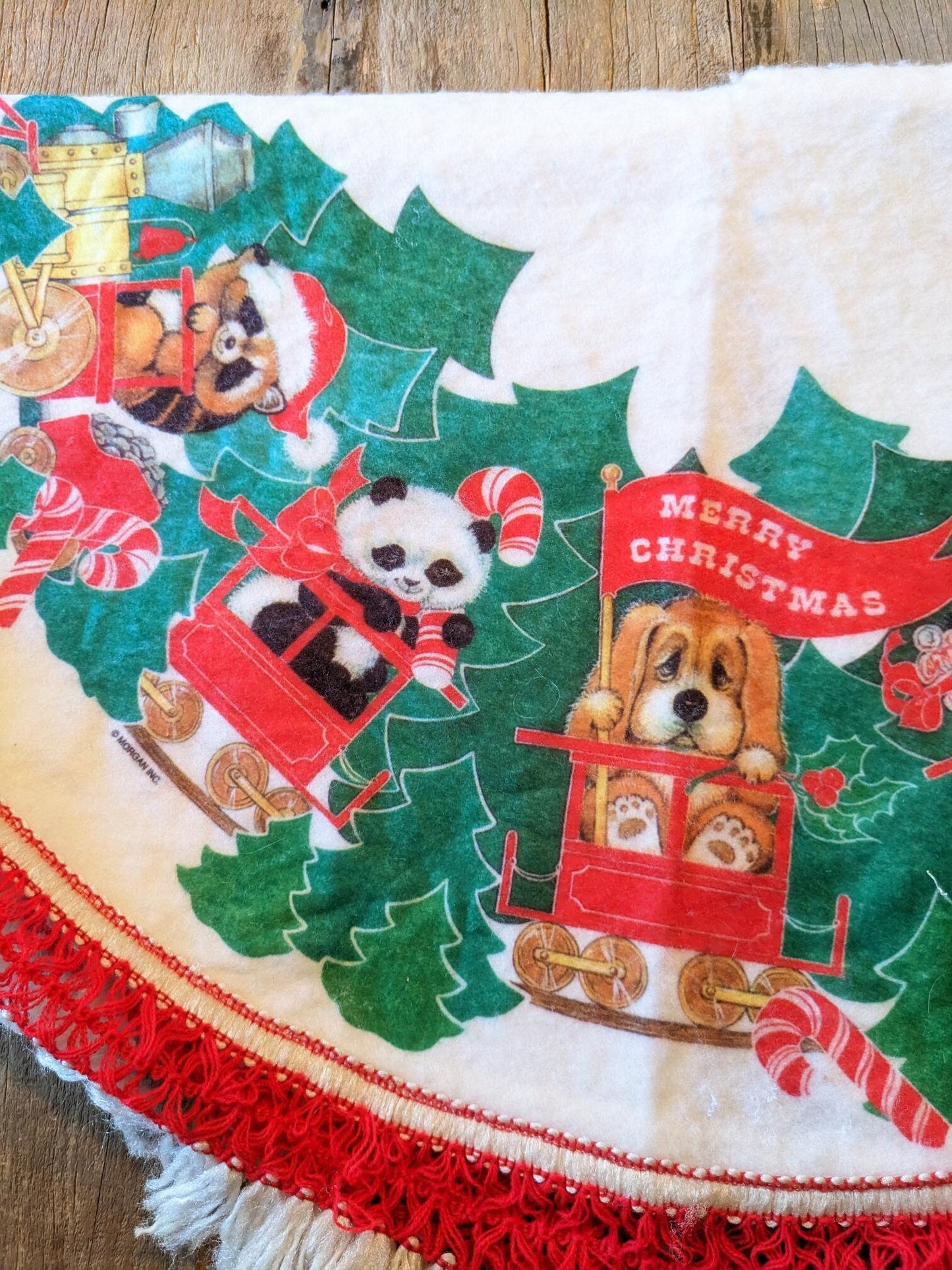 Vintage Felt Animal Train Christmas Tree Skirt