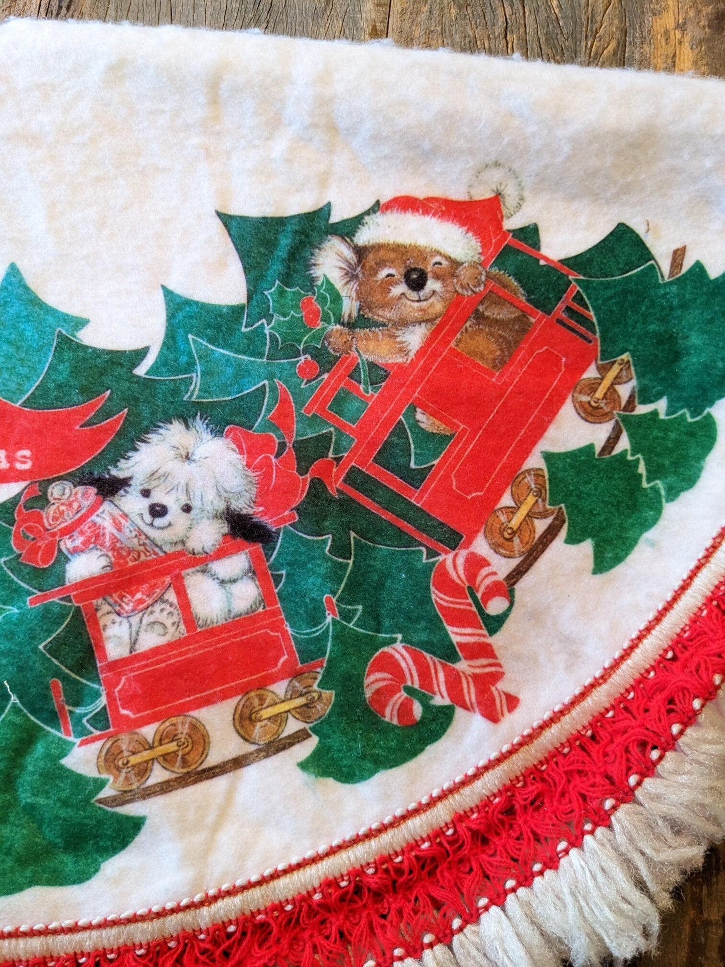 Vintage Felt Animal Train Christmas Tree Skirt