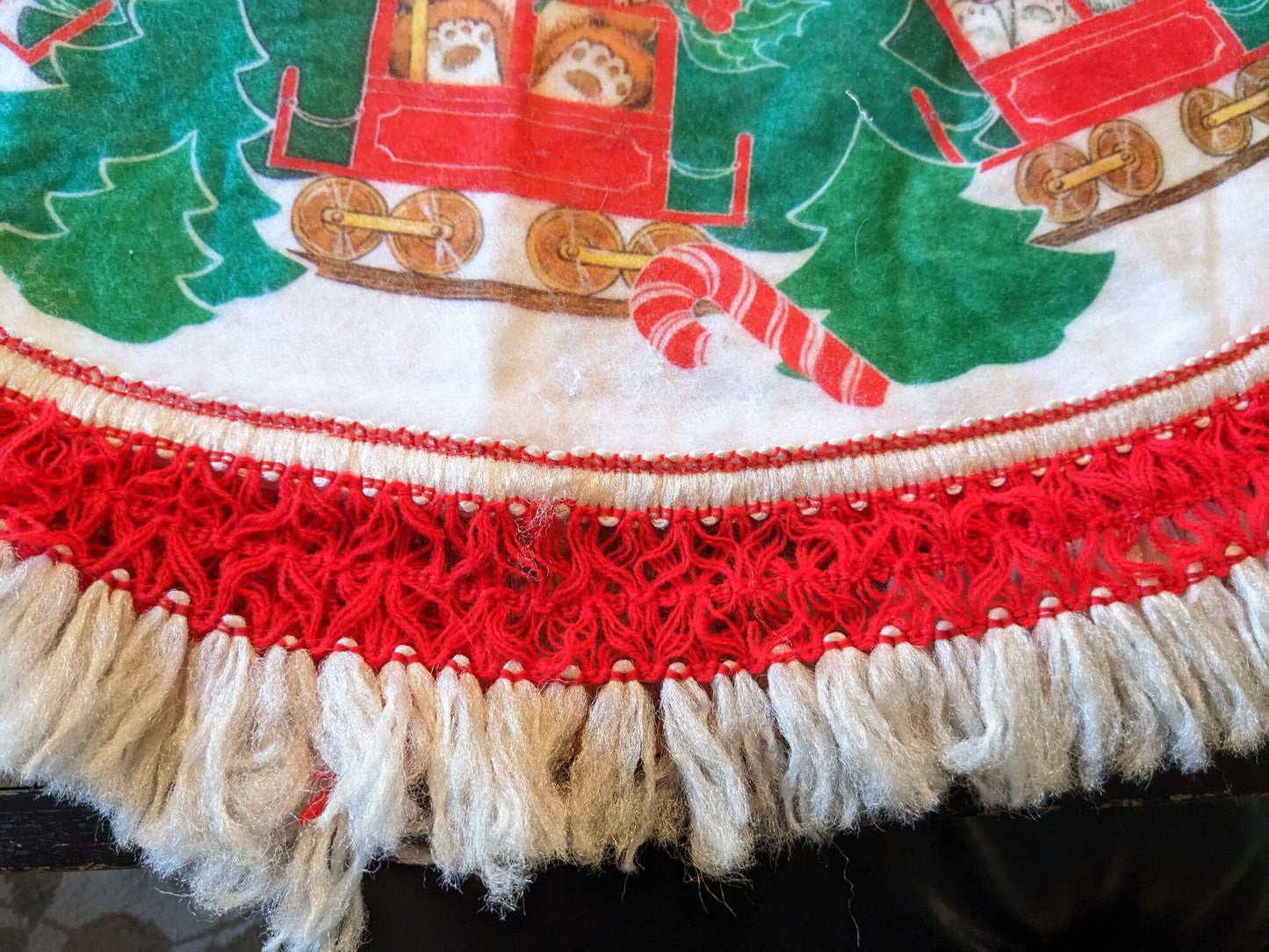 Vintage Felt Animal Train Christmas Tree Skirt