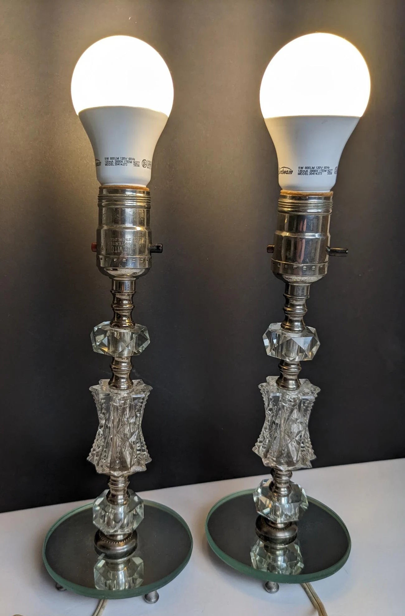 Vintage Lamps Clear Acrylic & Mirror Lamp Bases