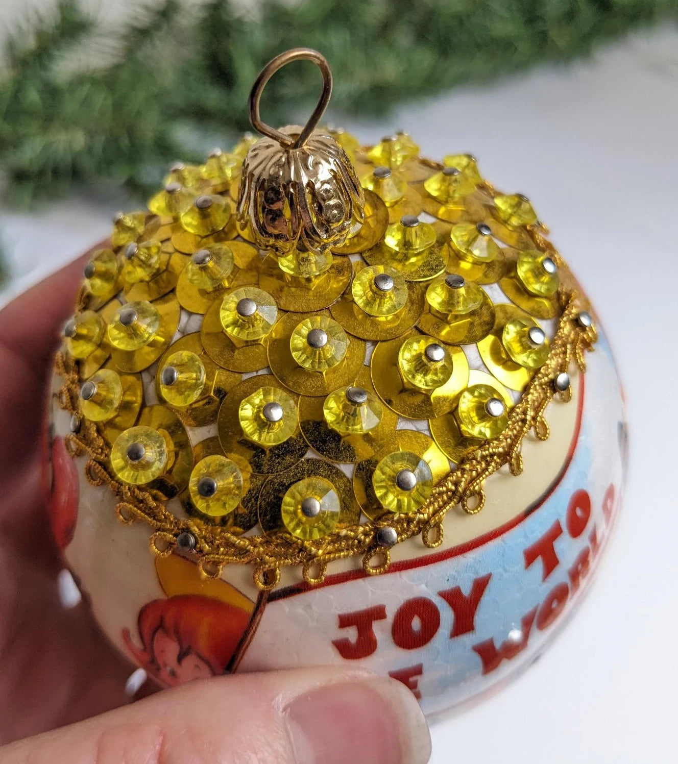 Vintage Beaded Pushpin Angel "Joy to the World" Christmas Ornament