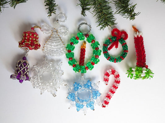 Beaded Christmas Ornament, Set of 9