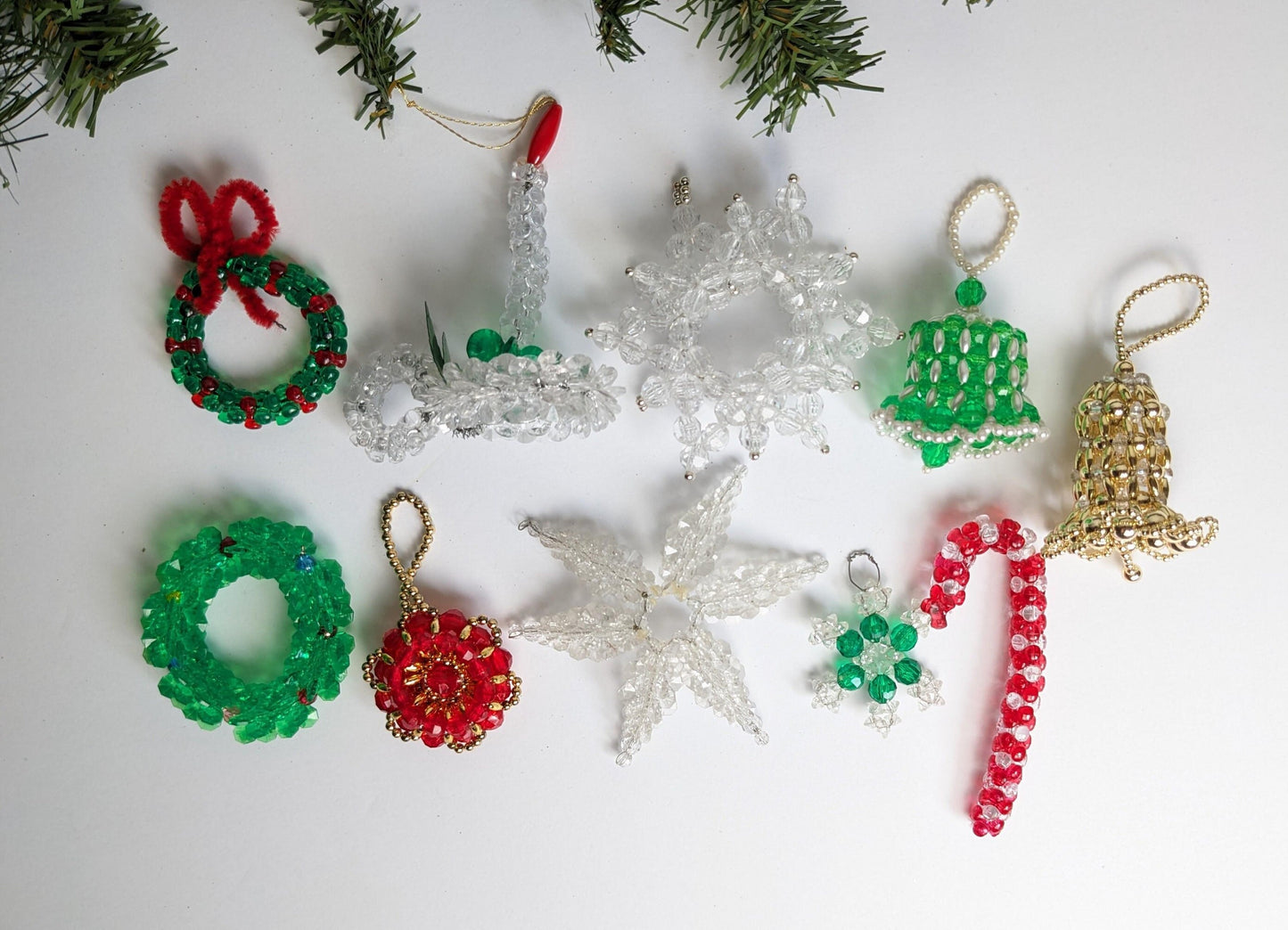 Beaded Christmas Ornaments, Set of 10