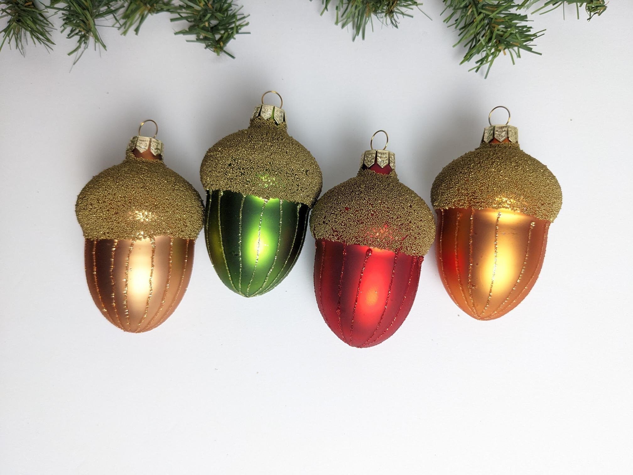 Acorn Glass Micro Bead Christmas Ornament Set