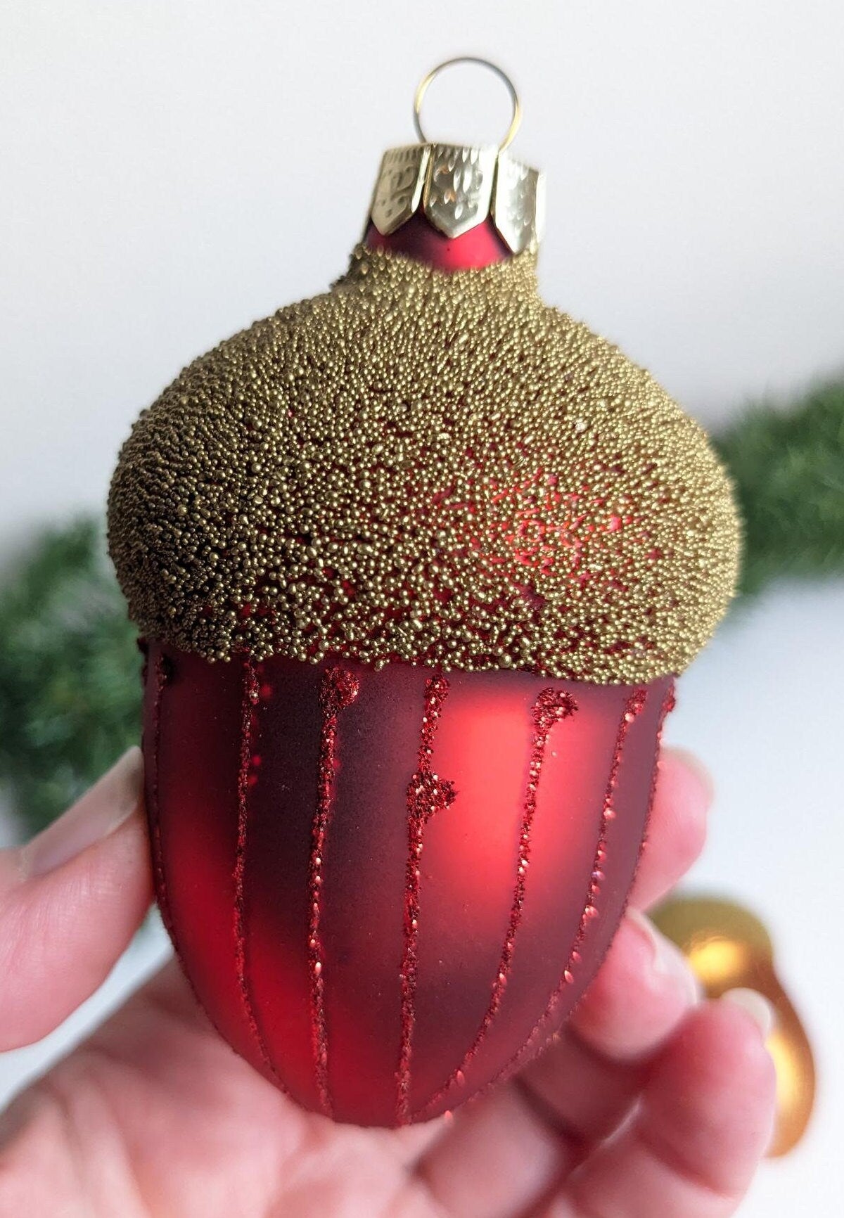 Acorn Glass Micro Bead Christmas Ornament Set