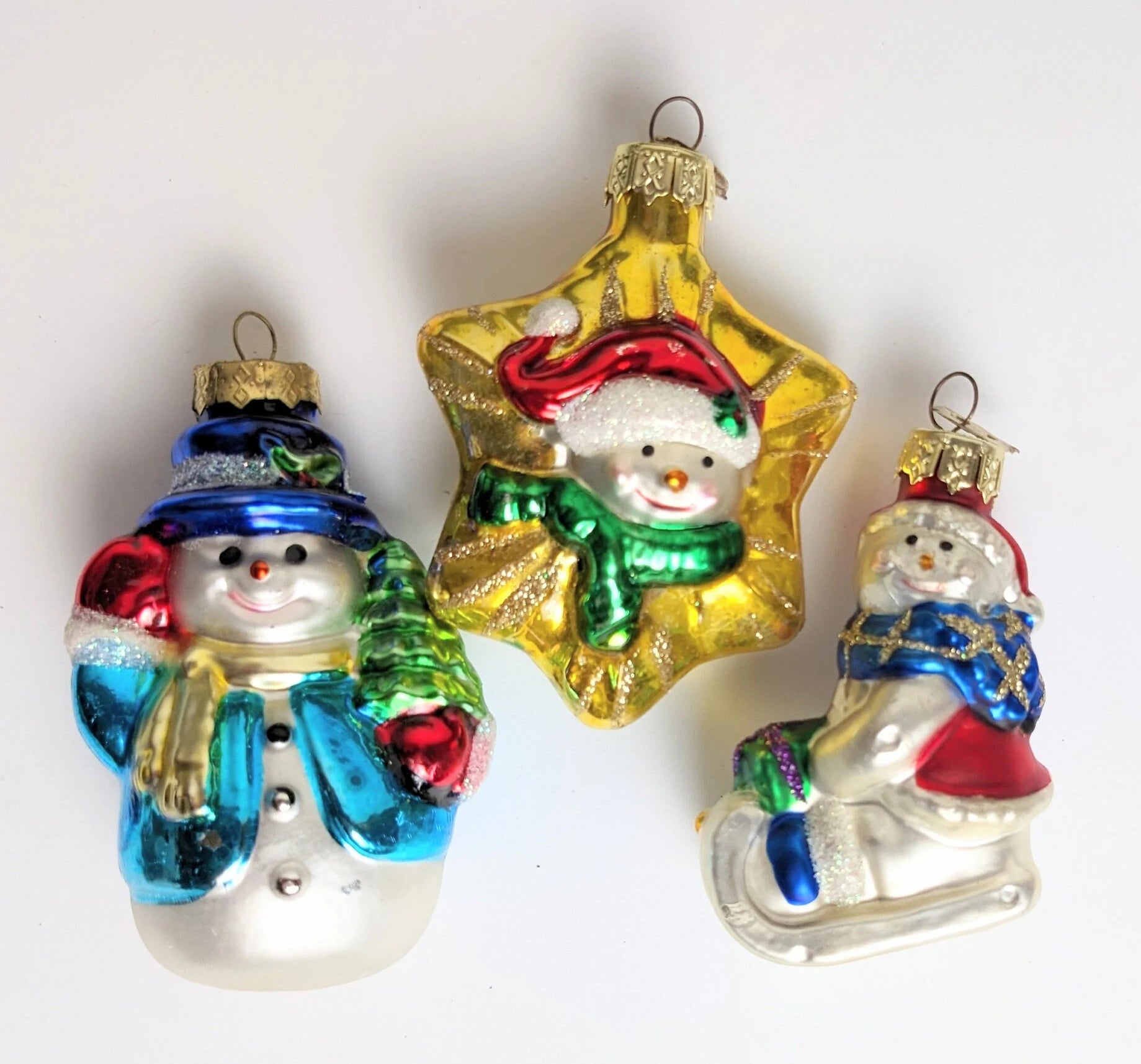 Snowman Christmas Set of 3 Glass Ornaments