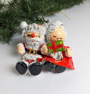 Santa and Mrs. Claus Paper Mache Christmas Ornaments