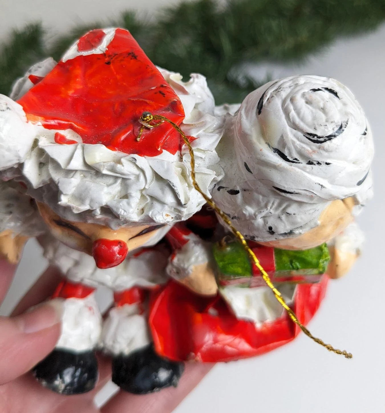 Santa and Mrs. Claus Paper Mache Christmas Ornaments