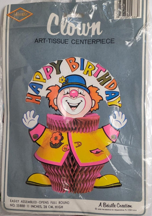 Vintage 1978 Happy Birthday Clown Tissue Paper Centerpiece