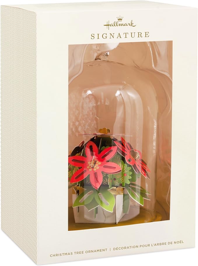 Hallmark Signature Paper Wonder Glass Cloche Poinsettias Christmas Ornament