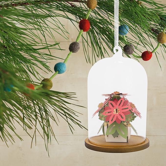 Hallmark Signature Paper Wonder Glass Cloche Poinsettias Christmas Ornament