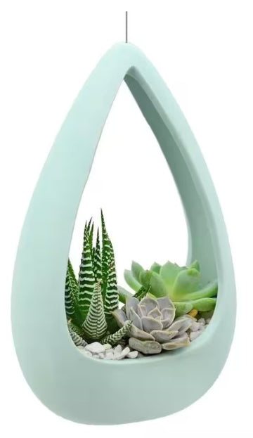 Cone Shaped Mint Green Ceramic Hanging Planter by Arcadia Gardening Products 8-1/2 in. x 5-1/4 in.