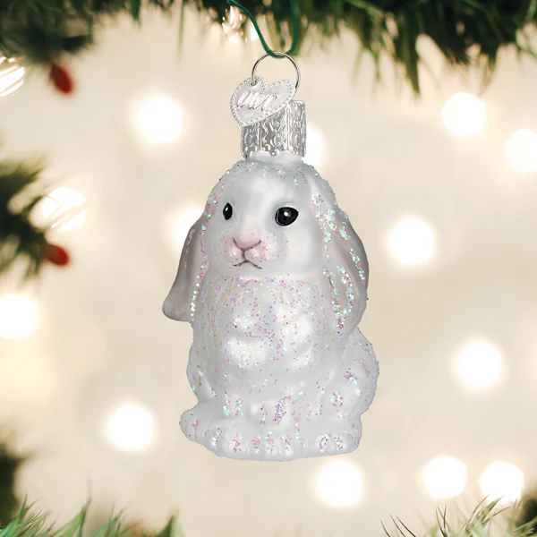 White Baby Bunny Rabbit Blown Glass Tree Ornament by Old World Christmas