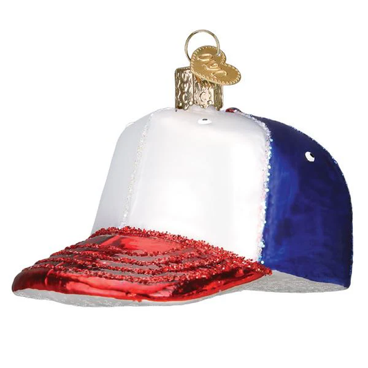 Baseball Cap Red White and Blue Blown Glass Tree Ornament by Old World Christmas - RETIRED