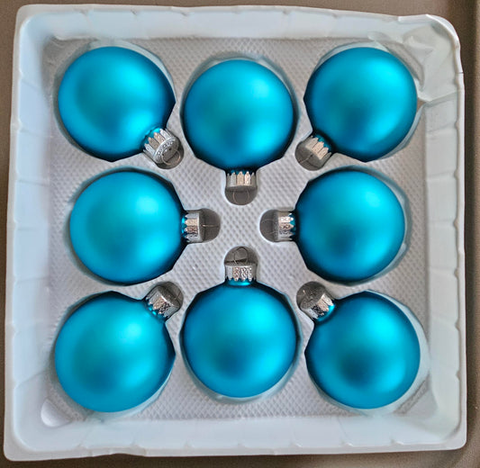Teal Blue Matte Glass Ball Hanging Ornaments – Set of 8